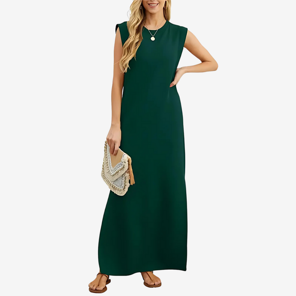 Camila - Vestido largo suelto con abertura y bolsillos