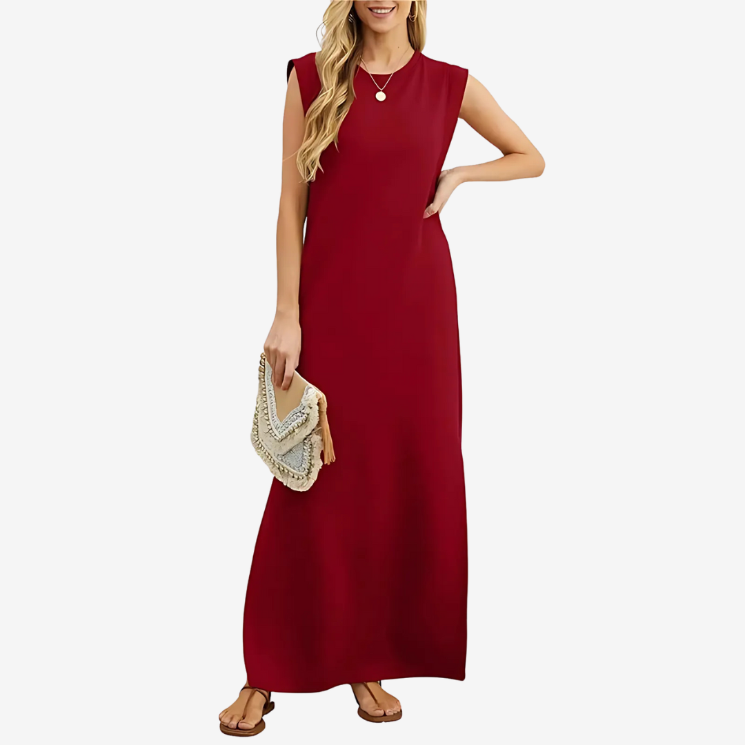 Camila - Vestido largo suelto con abertura y bolsillos