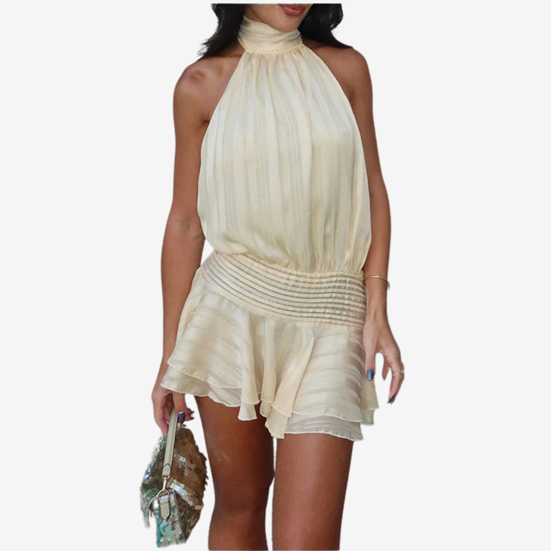 Abril - Vestido con volantes y cuello halter