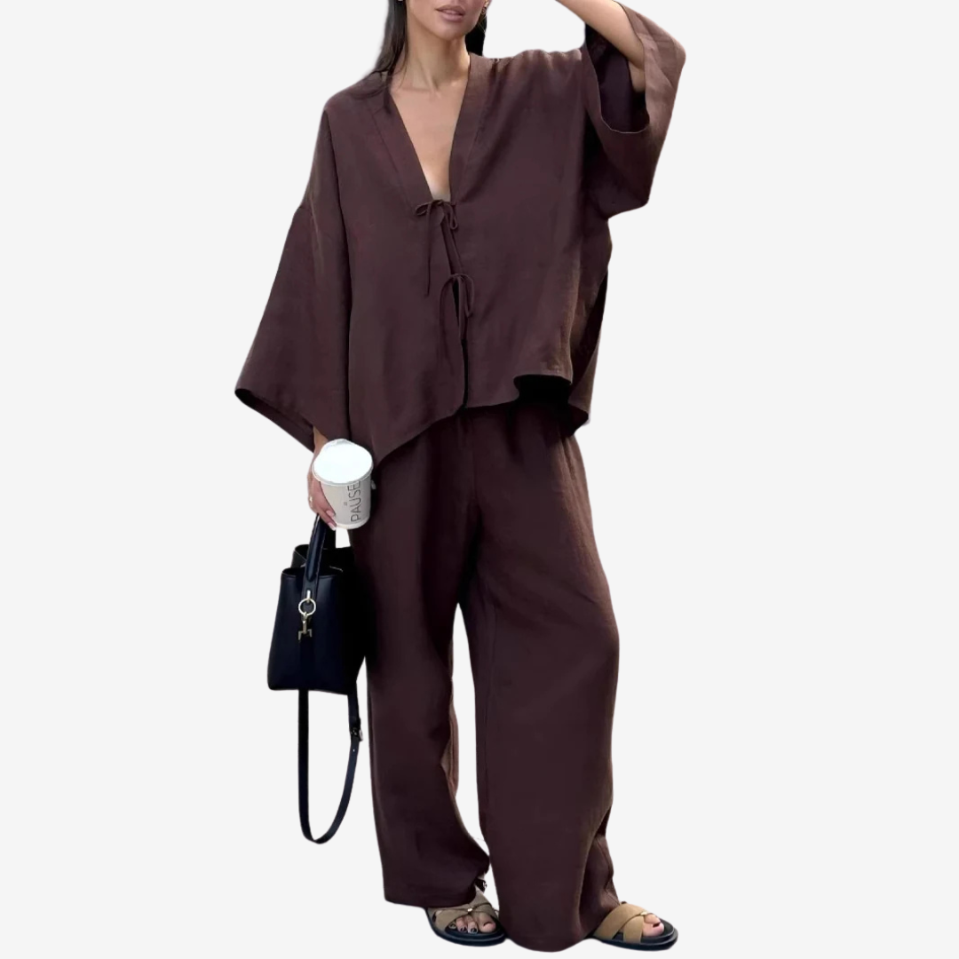 Camila - Conjunto de algodón con lazo y pantalón ancho