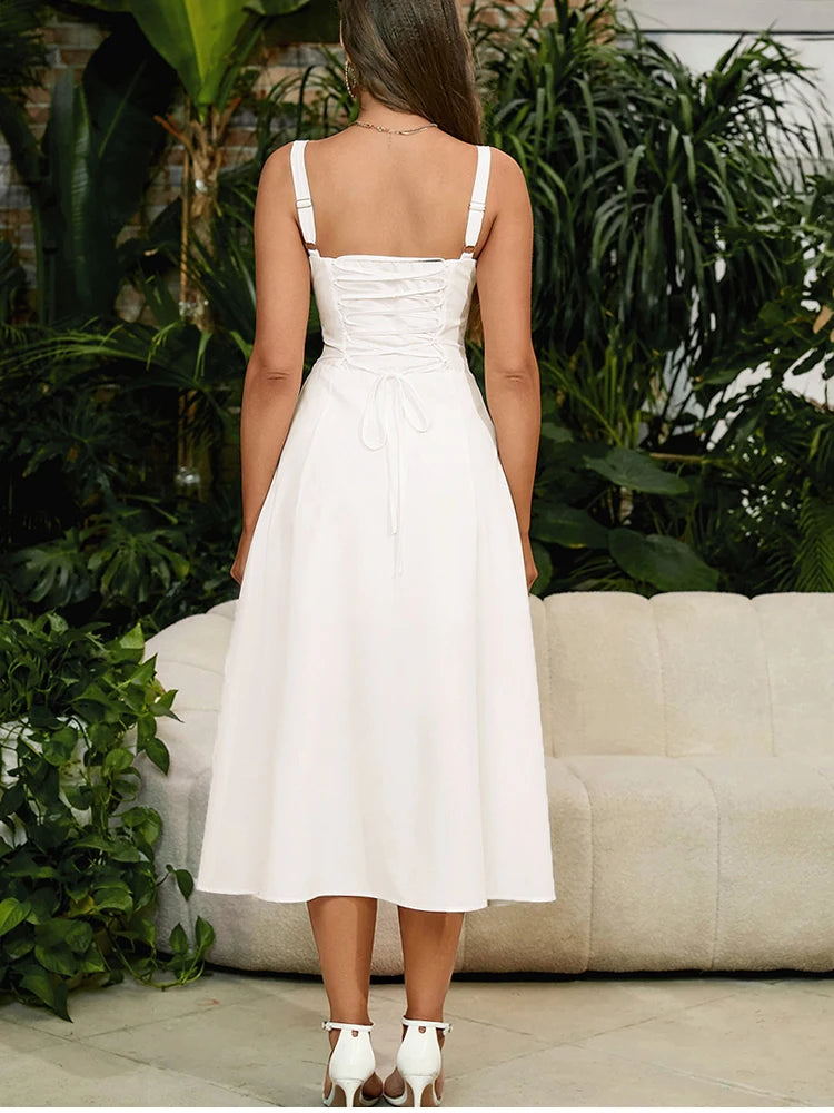 Tamara - Vestido con abertura tipo corsé
